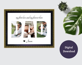 Fathers Day Gift | Printable Dad Photo Collage | Custom Portraits for Dad | Personalized Gift Dad | Editable Photo Gift For Dad From Kids