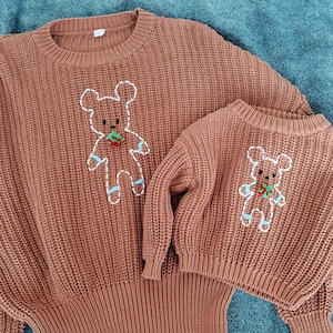 Mommy and Me Christmas Holiday Sweaters Matching Gingerbread Mouse Sweaters Includes 1 Adult and 1 baby/kids Sweater image 1