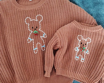 Mommy and Me Christmas Holiday Sweaters - Matching Gingerbread Mouse Sweaters - Includes 1 Adult and 1 baby/kids Sweater