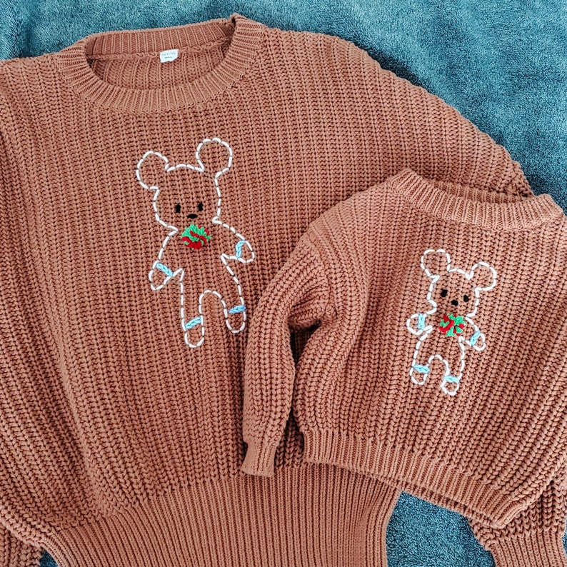 Mommy and Me Christmas Holiday Sweaters Matching Gingerbread Mouse Sweaters Includes 1 Adult and 1 baby/kids Sweater image 1