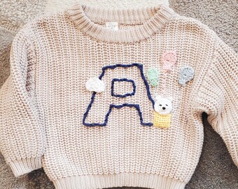 Monogram Baby Sweater with Large Design- Custom Baby/Toddler Sweater - Adventure Time Embroidered Baby Sweater