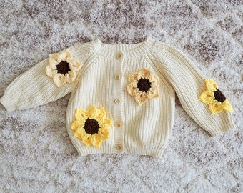 Sunflower Cardigan - Baby Toddler Fall Cardigan - Crochet Sunflower Cardigan