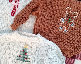 Christmas Holiday Sweaters - Custom Hand Embroidered Chucky Sweaters - Baby/Toddler/Kids Sizes - Newborn - 12Y