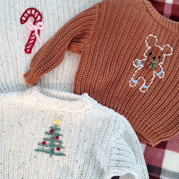 Christmas Holiday Sweaters - Custom Hand Embroidered Chucky Sweaters - Baby/Toddler/Kids Sizes - Newborn - 12Y