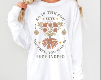 Boho Christian Shirt Damen Tshirt Bibel Vers Christian Geschenk Jesus Shirt Geschenk für sie Komfort Farben Langarm Tshirt Trendy Shirt