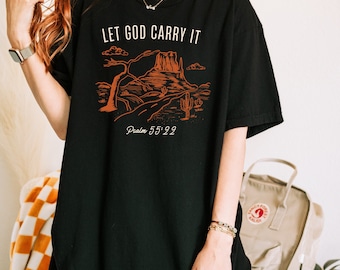 神に任せろTシャツ クリスチャンギフト 聖書の一節シャツ 詩篇55:22シャツ イエスTシャツ 心地よい色彩シャツ 宗教シャツ