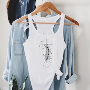 Christian Women&#39;s Flowy Racerback Tank Top, Summer Religious Bible Verse Cross Top, Women&#39;s Clothing