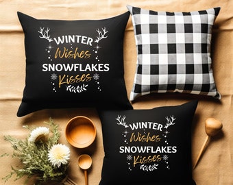 Christmas Decor Living Room Decor Accent Pillow Throw Pillow Holiday Pillow Cover Black and White Snowflake Pillow Outdoor Christmas Pillow
