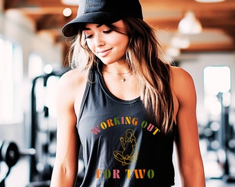 Working Out For Two Cute Gym Tank Top for Women Baby Shower Gift Pregnancy Announcement Baby Reveal Gym Buddy T Shirt Mom to be Shirt