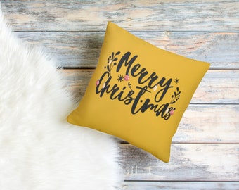 Gold Christmas Pillow Square Pillow Patio Pillow Case Holiday Decor Merry Christmas Throw Pillow Pillow Decor Accent Pillow Gift For Her