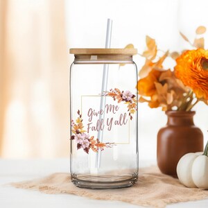 Herbst kann Glastasse, Trinkgefäße, Eiskaffeetasse, Geschenk für sie, Herbst Kaffeeglastasse, Dosenglastasse, 16 Unzen Tasse, Trinktasse