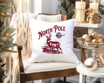 North Pole Christmas Pillow Farmhouse Decor Holiday Pillow Covers Christmas Throw Holiday Gift Multiple Sizes