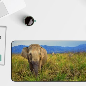 Elephant Safari Desk Mat Nature Inspired Keyboard Mat Extra Large Mouse Pad Elephant Design Mousepad Gift For College Student Animal Deskmat