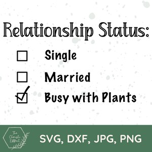 Status de relacionamento: Ocupado com plantas SVG PNG Jpg, Plant Lover svg, Botanical svg, Plant svg, Plant Lady, Arquivo Dxf, Arquivo Cricut Cut,