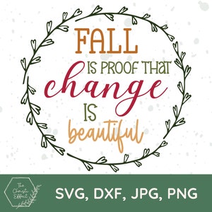 L'autunno è la prova che il cambiamento è bellissimo SVG PNG JPG, Autunno Svg, Ringraziamento Svg, Corona autunnale Svg, Nuova stagione, Foglie Svg, File Svg
