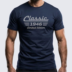 Camiseta de algodón para hombre, edición limitada, 80.º cumpleaños, nacida en 1946. Auto clásico.