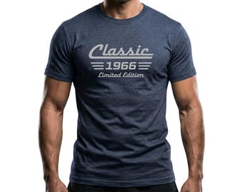 Camiseta de 60 cumpleaños Nacido en 1966, Camiseta unisex de algodón de edición limitada con diseño de coche clásico