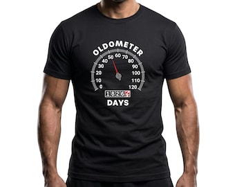 Camiseta de cumpleaños número 50 con odómetro, divertida camiseta unisex de algodón para amantes de los coches con odómetro para celebrar los 50.