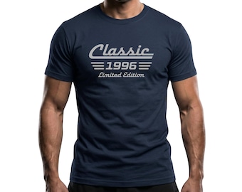 Maglietta per il 30° compleanno, nato nel 1996, edizione limitata con auto d'epoca, unisex, in cotone.