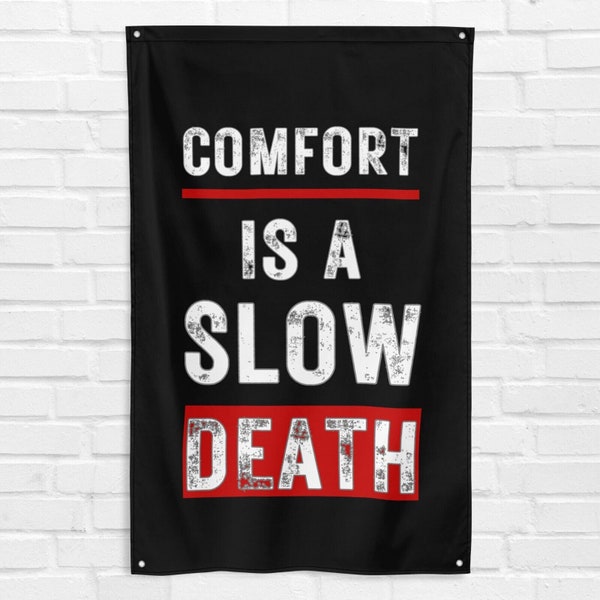 Comfort is a Slow Death 3x5 ft Gym Flag Fitness Body Building Weightlifting Muscle Workout Crossfit Exercise Motivation Quote Banner