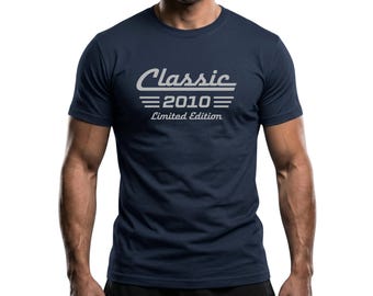 Chemise 16e anniversaire Né en 2010, T-shirt en coton unisexe Classic Car édition limitée