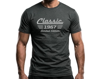 Camiseta de 59 cumpleaños Nacido en 1967, Camiseta unisex de algodón de edición limitada con diseño de coche clásico.