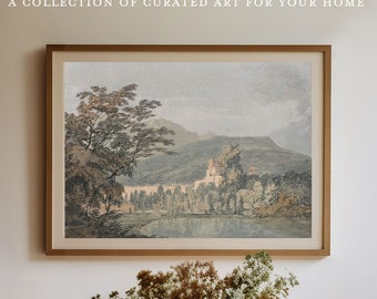 Mountain Landscape Painting, Lake House Wall Art, Vintage Countryside Printable Antique Art | SKU 569