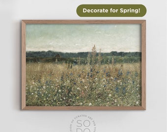 Wildflower Meadow, Spring Field Painting, Wildflower Wall Art, Field Painting, Spring Landscape Printable | SKU 610
