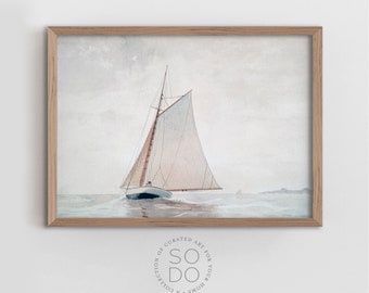 Sailboat Painting, Muted Watercolor Coastal Print, Lake House Decor, Printable Boat Art | SKU 614