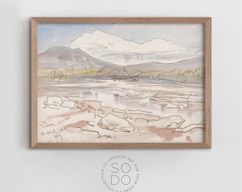 Mountain Landscape Painting, Vintage Wall Art with Soft Colors, Mountain Landscape Wall Art, Printable Countryside Art | SKU 532