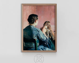 Mother and Child Painting, Mother Printable Art, Vintage Mother Painting | SKU 616