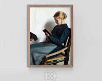 Book Reading Antique Painting, Reading Nook Decor, Book Nook Print, Book Lover Print College Apartment  | SKU 617