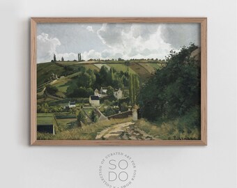 Summer Landscape Print, Countryside Painting, Country Antique Print, Vibrant Vintage Landscape Printable, European Village Art | SKU 560