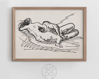 Vintage Sketch Figure Drawing | Vintage Wall Art | Figurative Drawing Downloadable Digital | Antique Line Drawing | Abstract Sketch |SKU 248