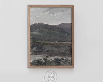 Mountain Landscape Painting, Vintage Wall Art with Tonal Colors, Mountain Landscape Wall Art, Printable Moody Countryside Art | SKU 518