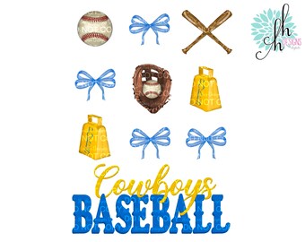 Cowboys Baseball Coquette Blue & Gold Sublimation Design PNG | Digital Download