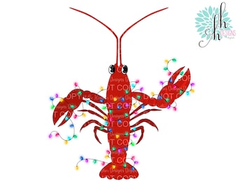 Christmas Crawfish with Lights Sublimation Design PNG | Digital Download