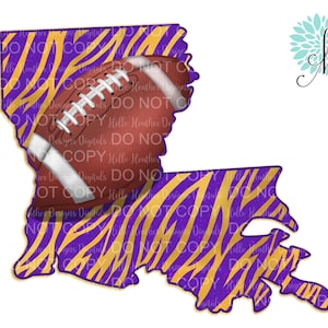 Purple & Gold Louisiana Stripe Football Sublimation Design PNG | Digital Download