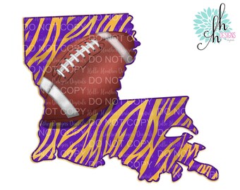 Purple & Gold Louisiana Stripe Football Sublimation Design PNG | Digital Download
