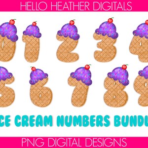 Ice Cream Numbers PNG Clipart | Waffle Cone Ice Cream Party Numbers Digital Download