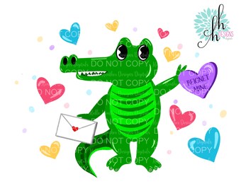 Valentine Gator Sublimation Design PNG | Digital Download