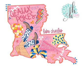 Geaux Pokes Preppy Blue & Gold Trendy Sublimation Design PNG | Digital Download