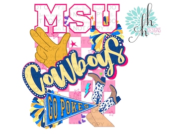 MSU Cowboys Preppy Blue & Gold Trendy Sublimation Design PNG | Digital Download