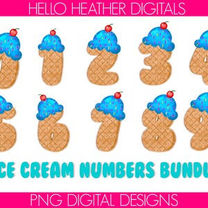 Ice Cream Numbers PNG Clipart | Waffle Cone Ice Cream Party Numbers Digital Download
