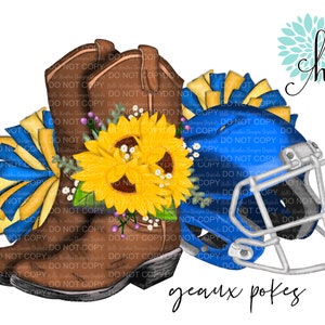 Geaux Pokes Blue & Gold Cowboy Boots Sublimation Design PNG | Digital Download