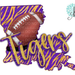 Purple & Gold Louisiana Tiger Stripe Football Sublimation Design PNG | Digital Download