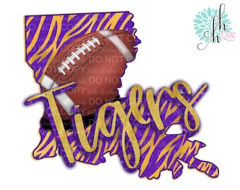 Purple & Gold Louisiana Tiger Stripe Football Sublimation Design PNG | Digital Download
