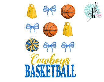 Cowboys Basketball Coquette Blue & Gold Sublimation Design PNG | Digital Download