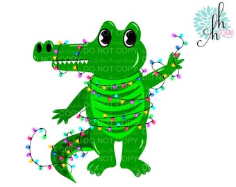 Christmas Gator with Lights Sublimation Design PNG | Digital Download