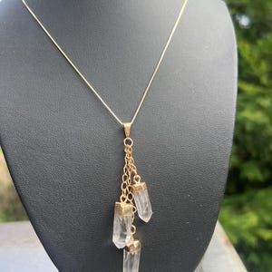 Clear Quartz Gold Pendant, Clear Quartz Point Necklace, Gold Genuine Crystal Necklace, Gold Chain Clear Quartz Pendant, Healing Crystals